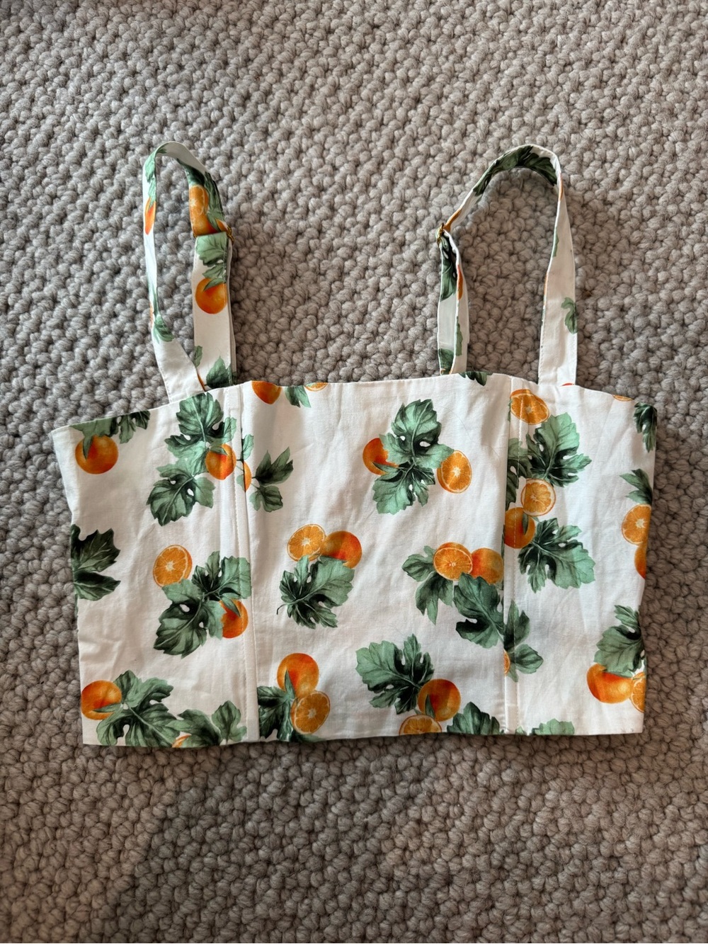 WeWoreWhat White Crop Tank Top with Orange & Green Fruit Print